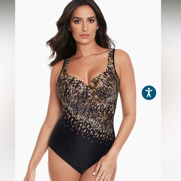 MIRACLESUIT DALI LEOPARD IT'S A WRAP UNDERWIRE ONE PIECE SWIMSUIT Sz 12 - Picture 5 of 11